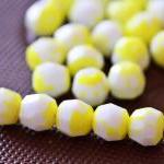 Vintage Bi-color White And Sunny Yellow Faceted..