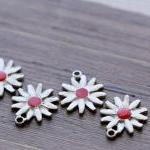 Vintage Red White Enameled Daisy Flower Metal..
