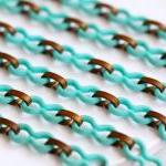 Vintage Turquoise Plastic And Brass Link Chain -..