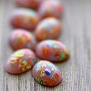 Vintage Pink Millefiori Flat Back Glass Cabochons from Japan