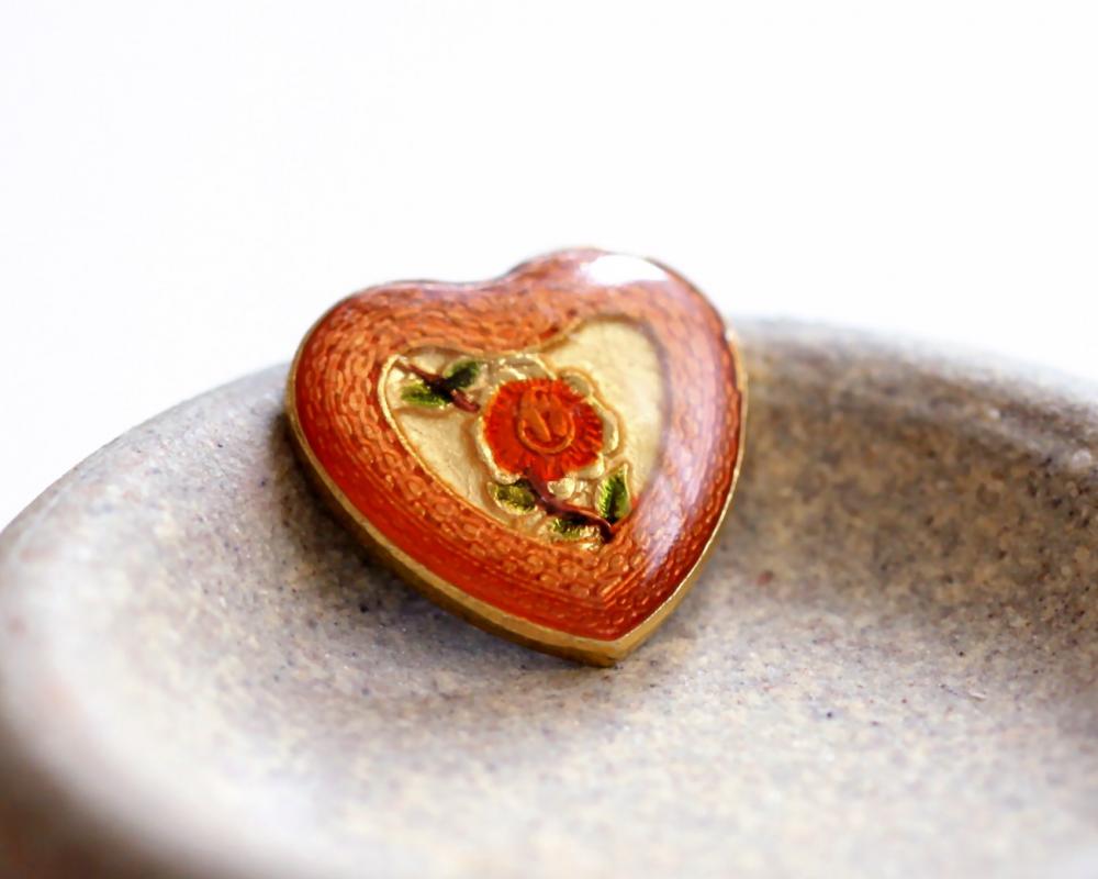 Vintage Enameled Metal Heart Shaped Cabochons