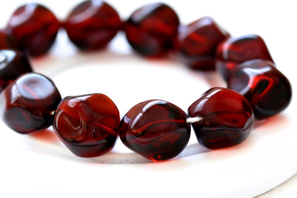 Vintage Large Ruby Red Baroque Round Glass Beads