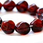 Vintage Large Ruby Red Baroque Round Glass Beads